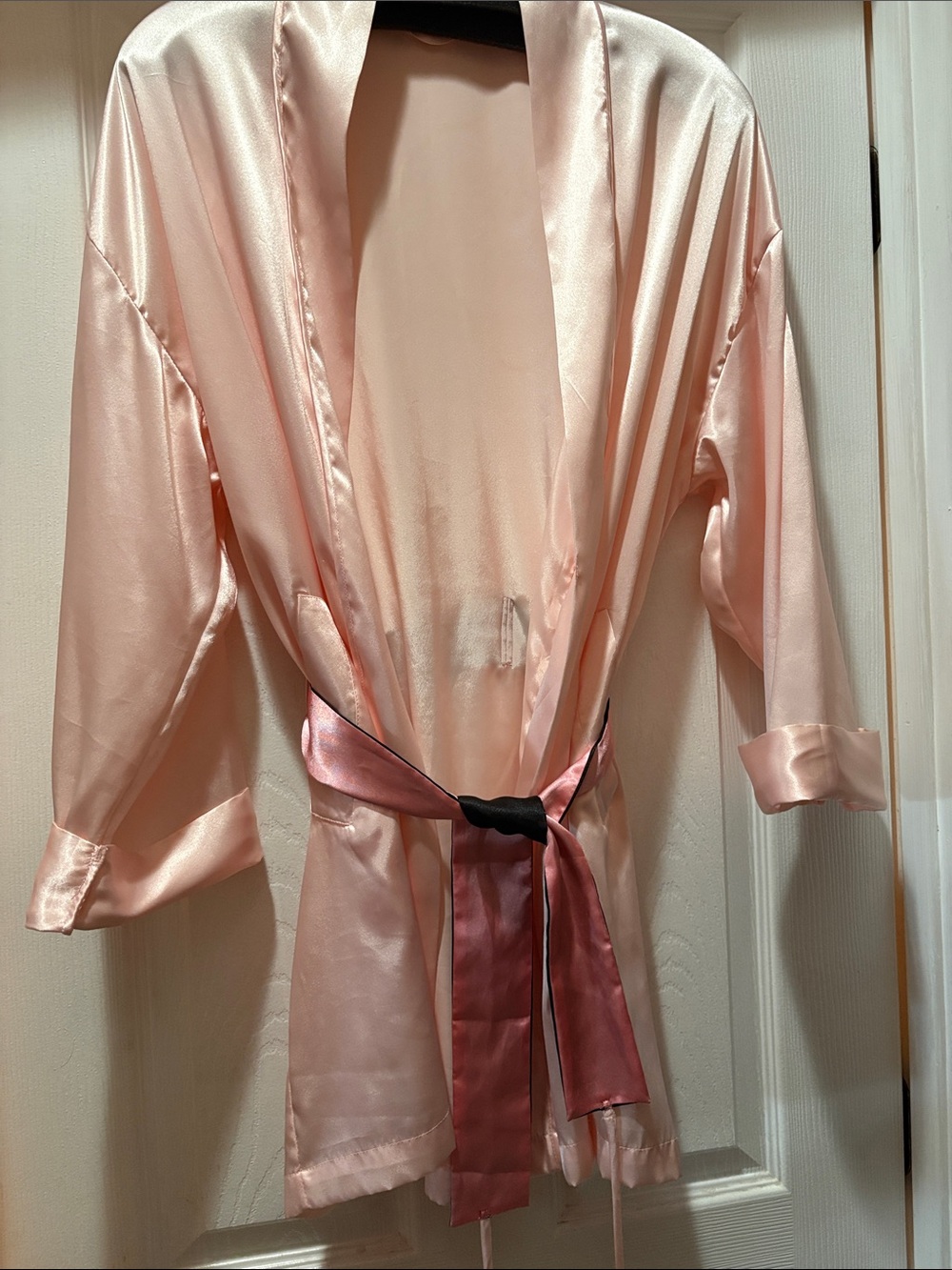 Satin Kimono Robe in Blush Pink